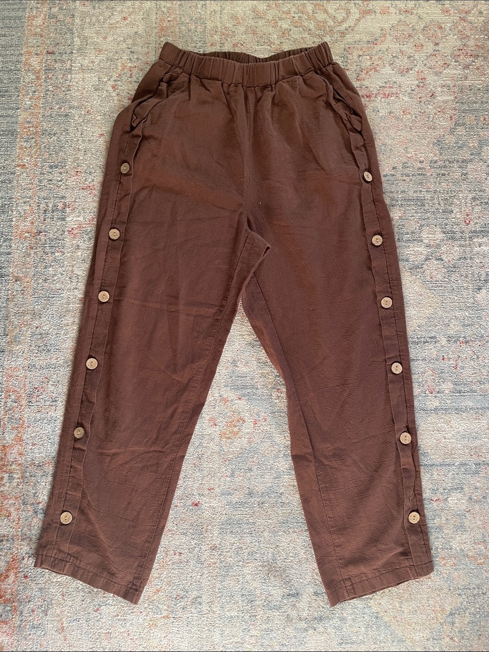 Women’s Brown Button-Trim Casual Pants